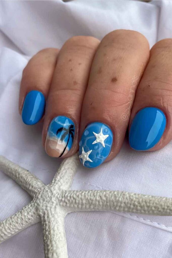blue beach nail design for summer