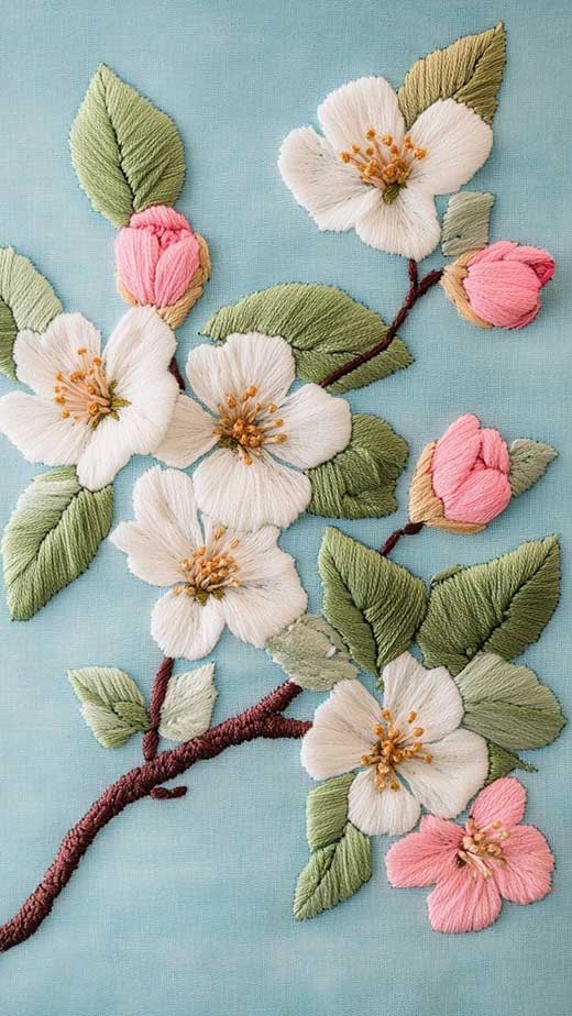 white floral embroidered wallpaper