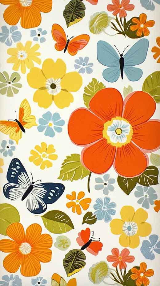 green and orange aesthetic wallpaper spring with butterfly