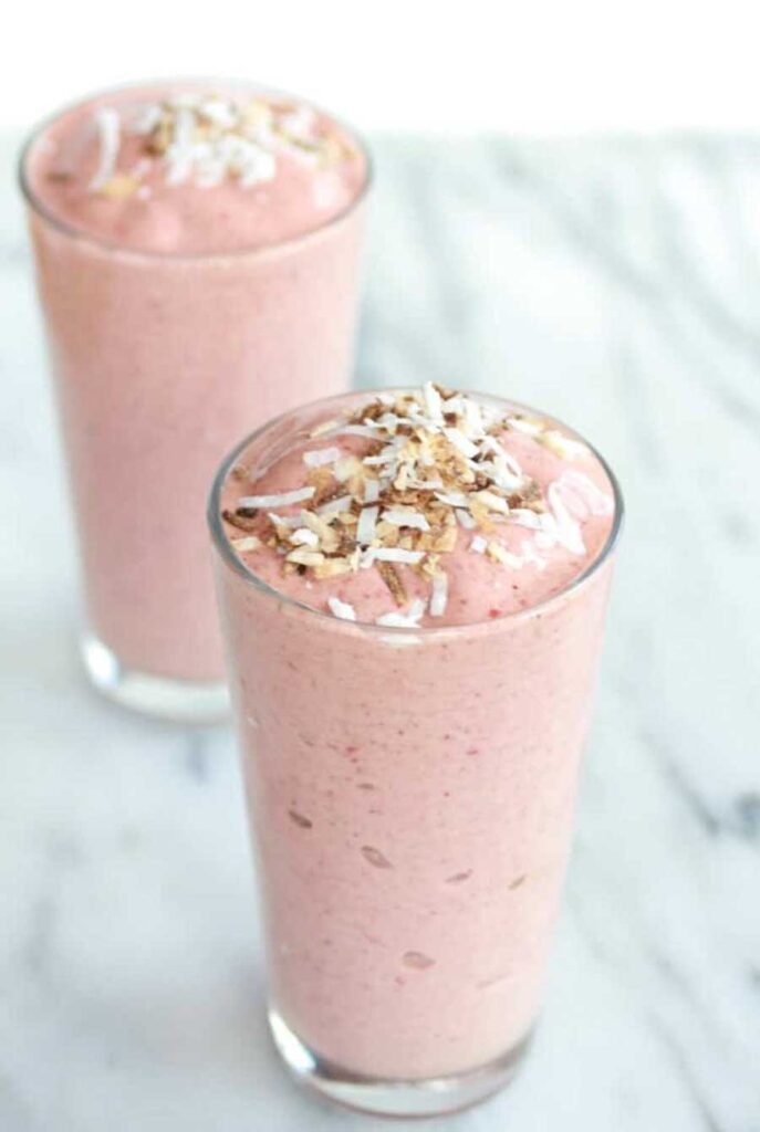 pink smoothie strawberry with coconut