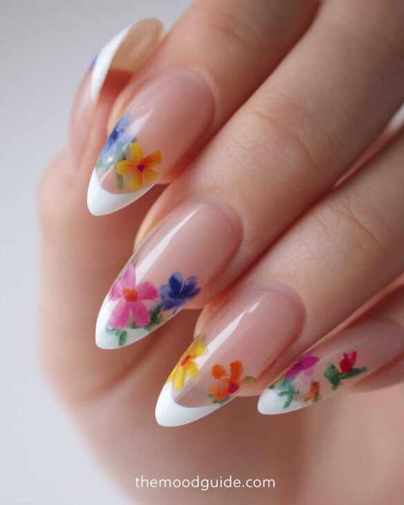aesthetic nude nails with flowers