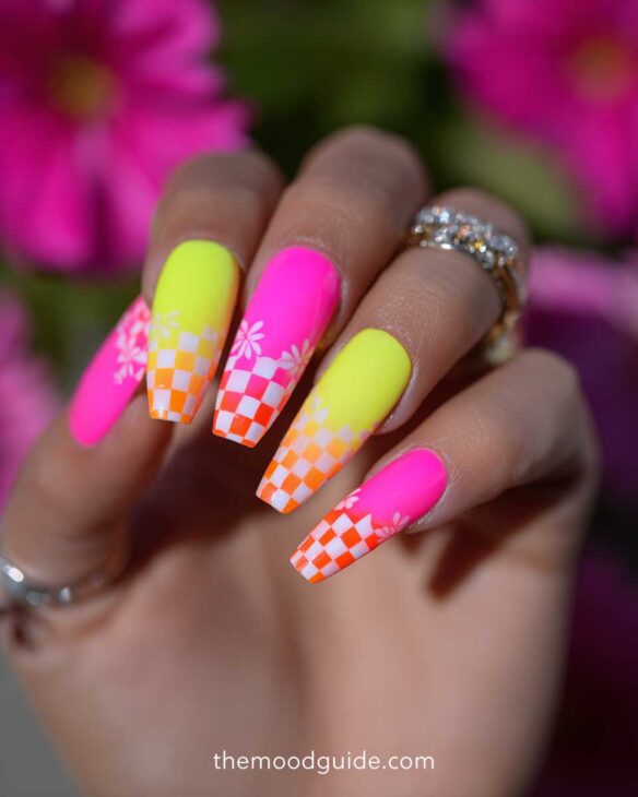 aesthetic long neon nail idea ombre