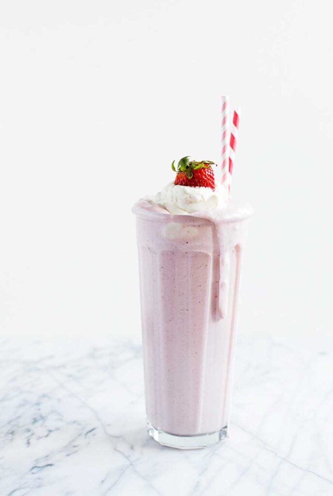 classic pink strawberry milkshake recipe soft retro aesthetic