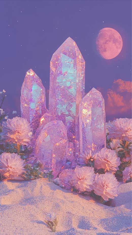 aesthetic lockscreen crystals purple and pink phone wallpaper background iphone