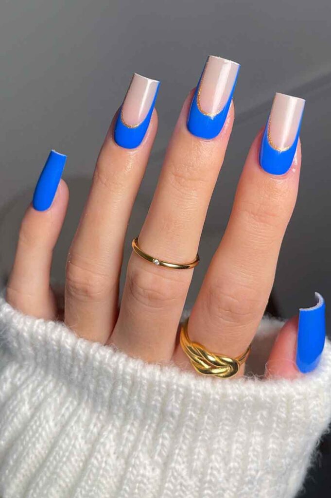 reversed french tips blue nails