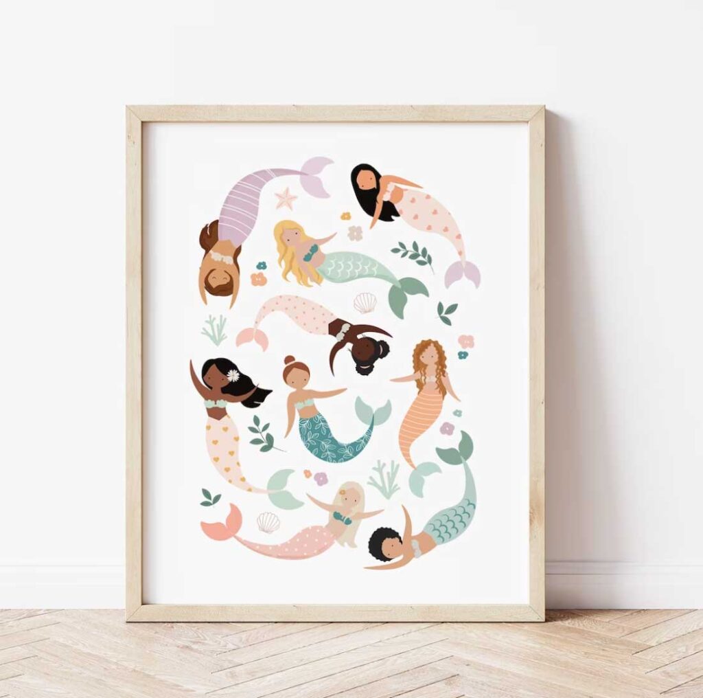 mermaid artwork print for nursery