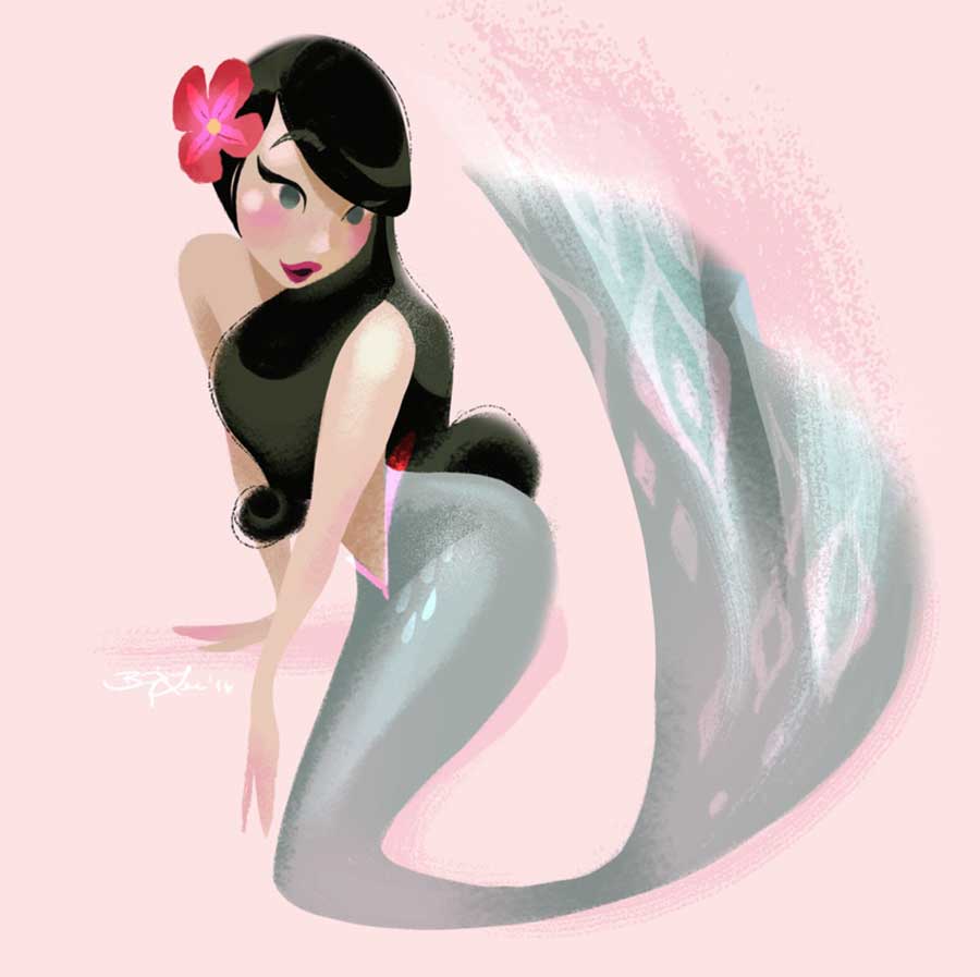 beautiful and cute mermaid art illustration
