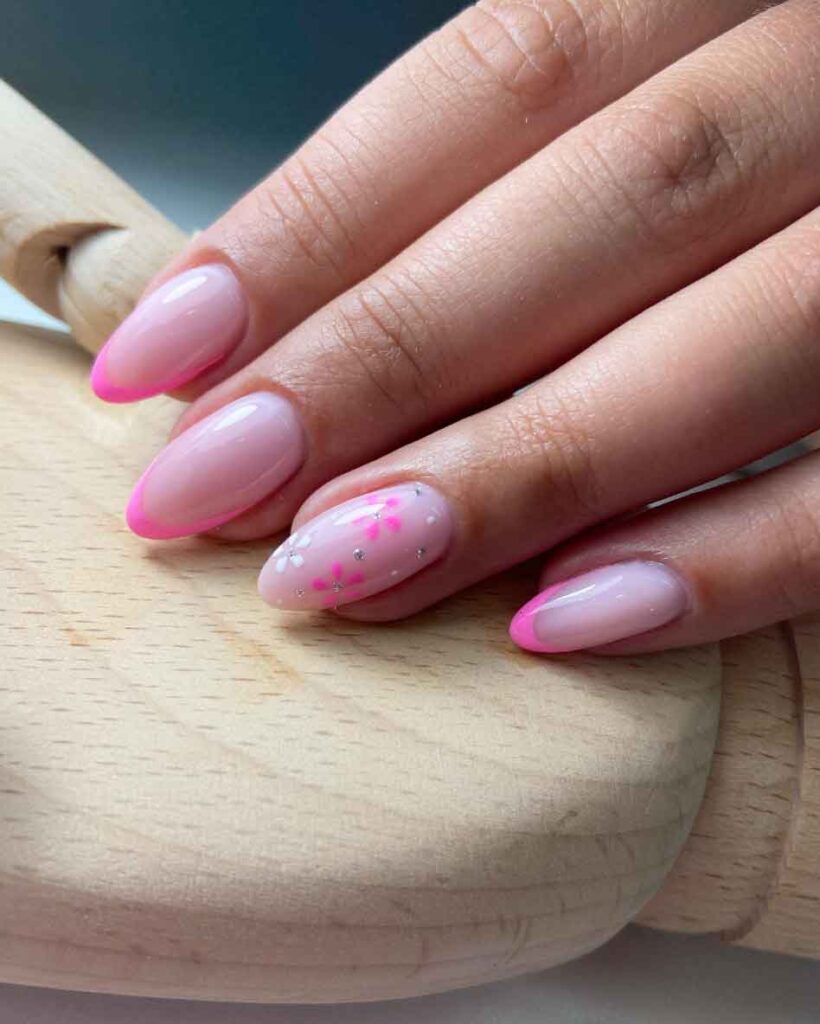 pink and white floral nail art