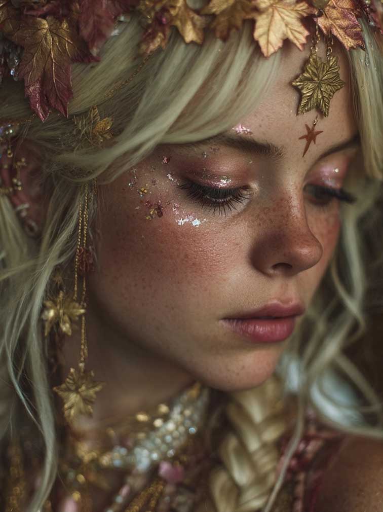 bronze gold and brown fall fairy makeup idea