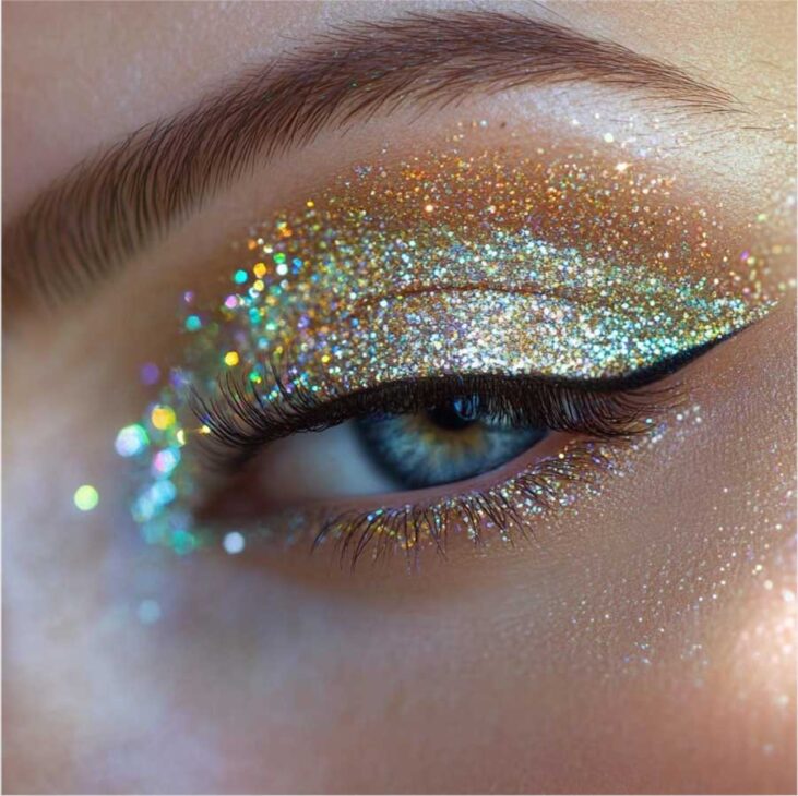 fairy eye makeup with gold and green