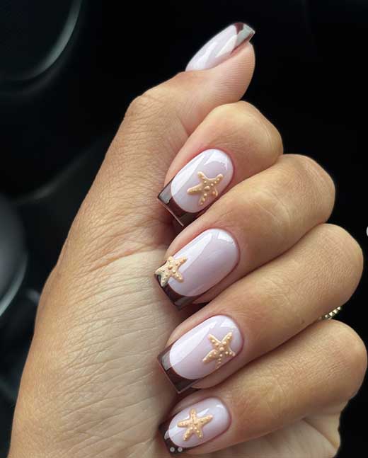 white summer nails with brown french tips