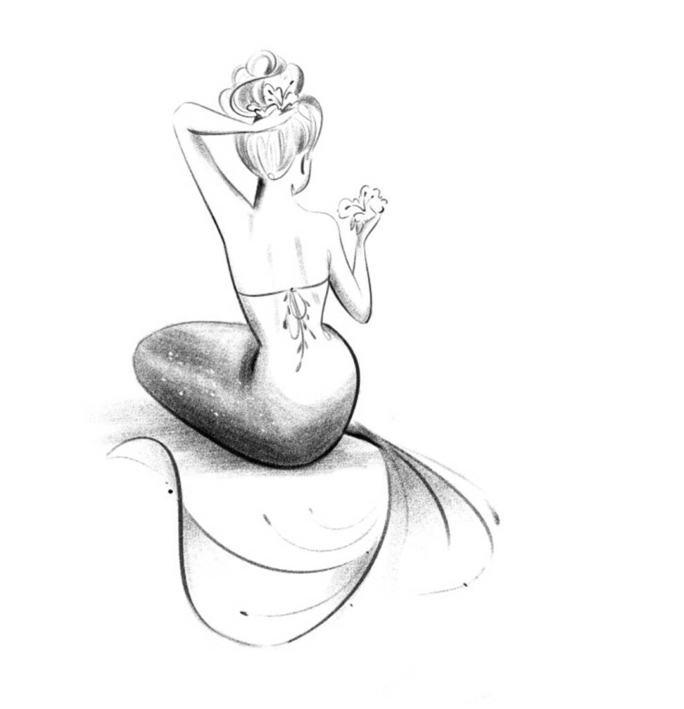 minimalist black and white pretty simple mermaid art
