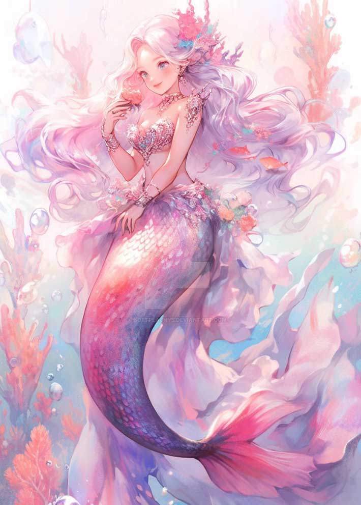 cute anime illustration pastel mermaid art