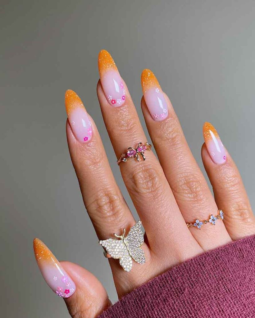 pink and orange flower nails