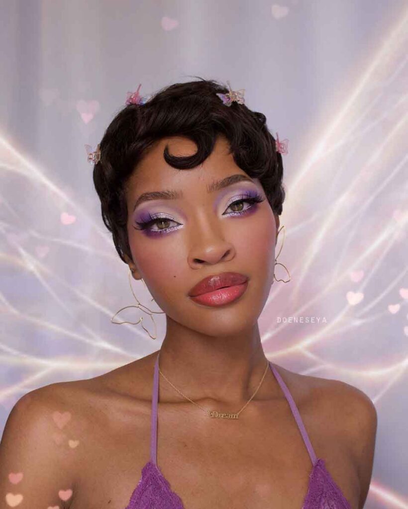 purple fairy makeup on black skin