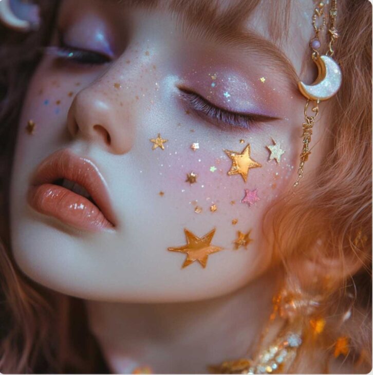 cute soft purplke and gold aesthetic fairy makeup