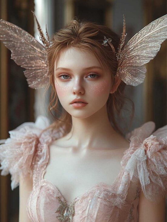 a soft pink fairy aesthetic makeup and costume