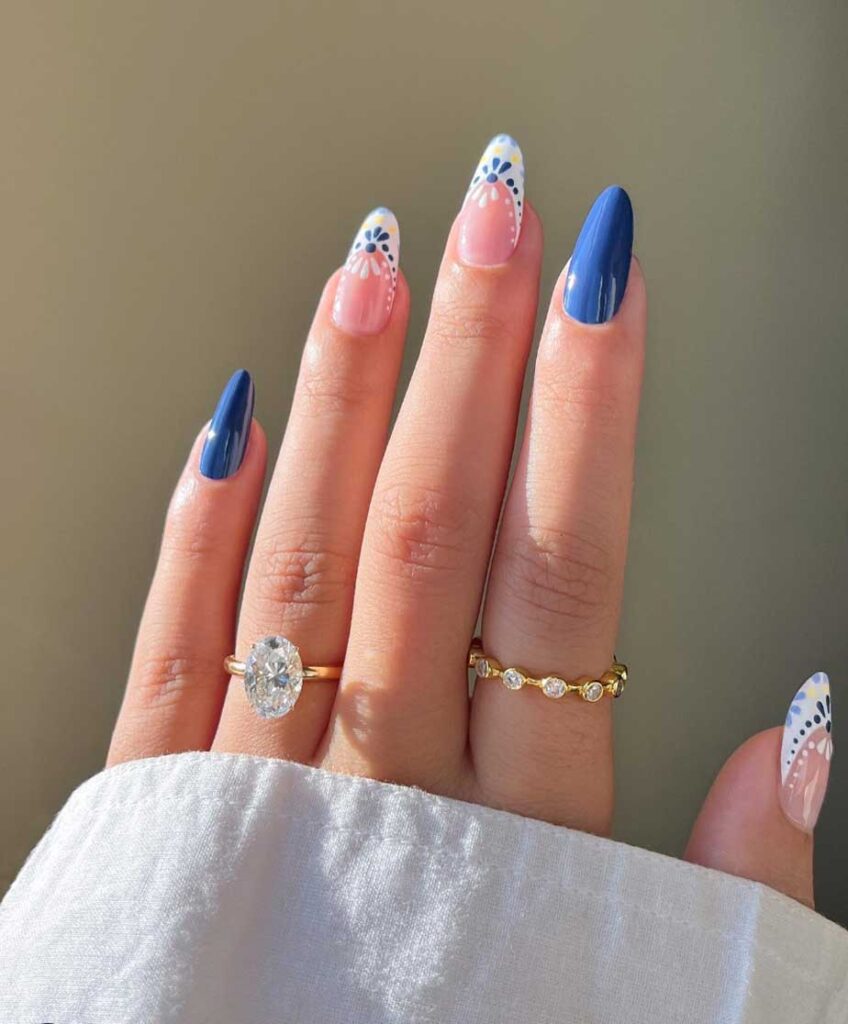 mediterranean white and blue summer nails