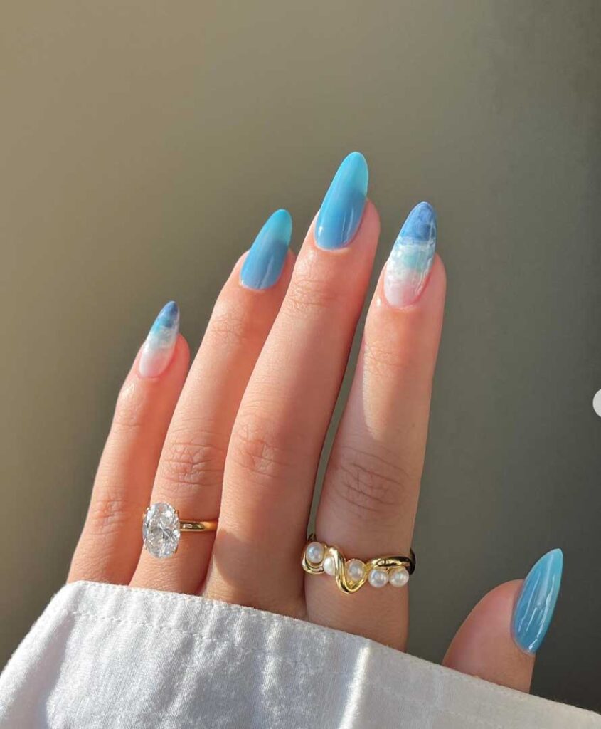 ocean white and blue summer nails