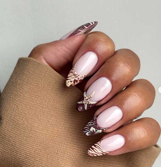 luxury white and brown summer nails on black skin