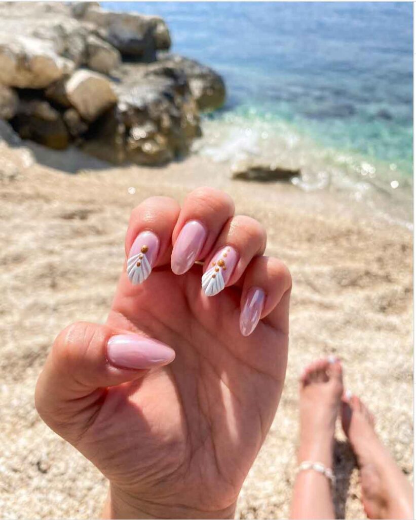 mermaid art white summer nails