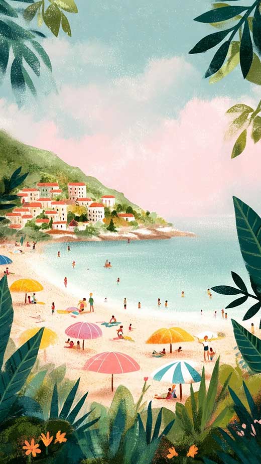 pastel vintage summer beach art wallpaper iphone