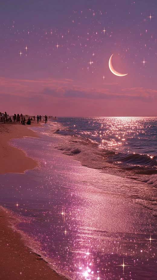 glittery aesthetic night beach summer wallpaper