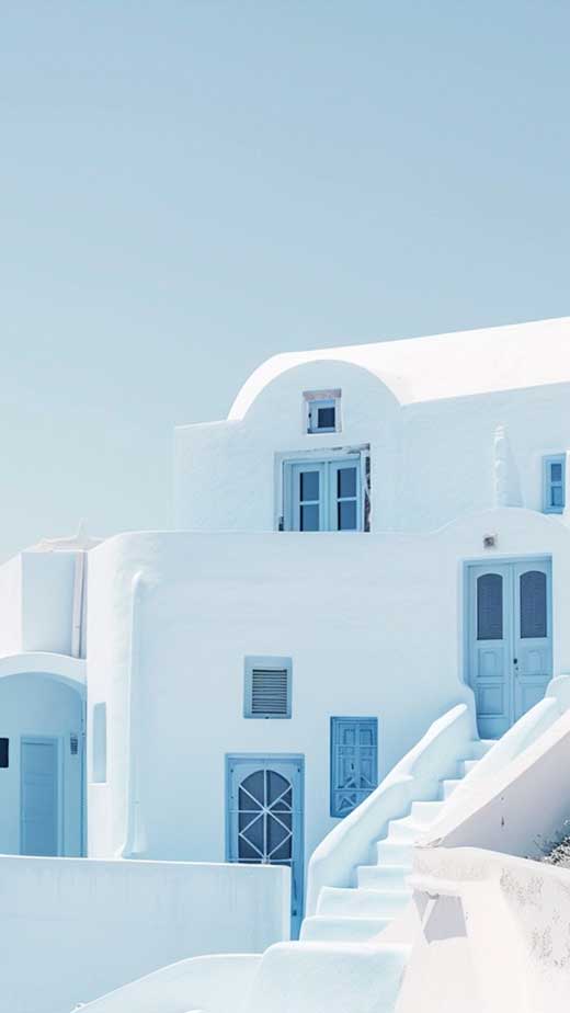 minimal aesthetic santorini summer wallpaper blue and white building
