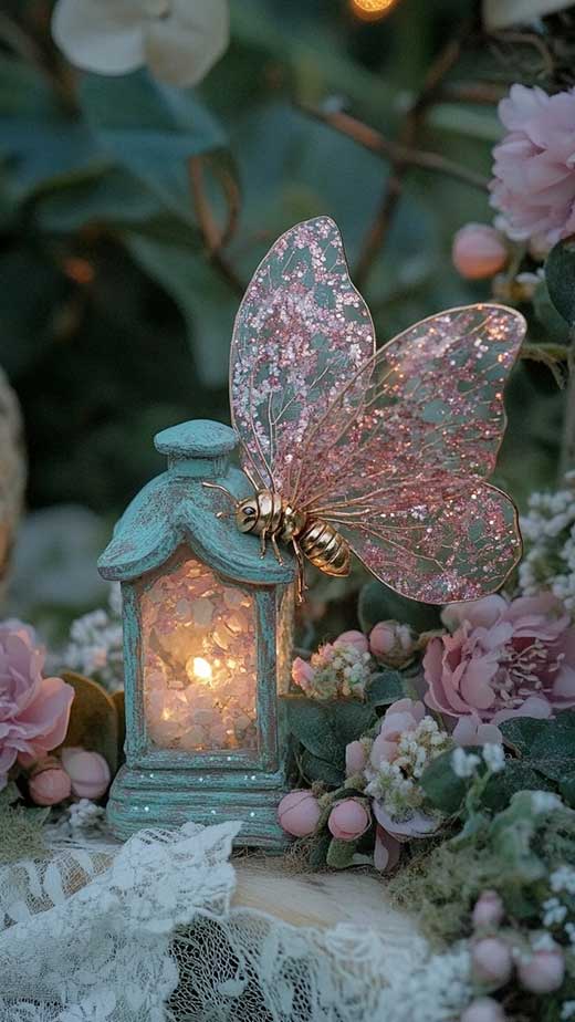 cute fairycore pink garden butterfly vintage fairy aesthetic wallpaper