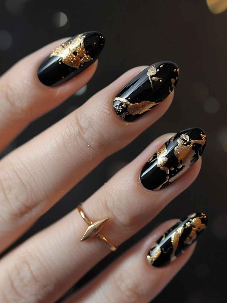 black and gold marble nails