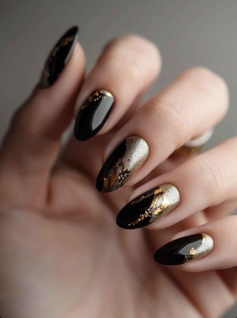 black and gold nail design