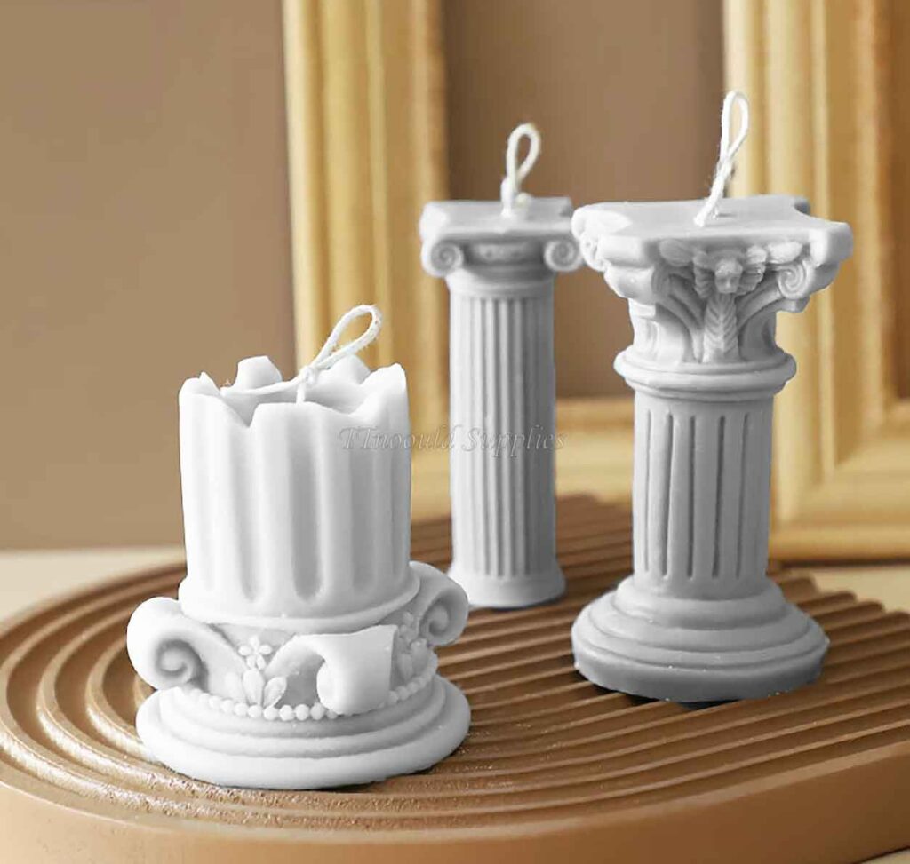 white greek columns light academia candles