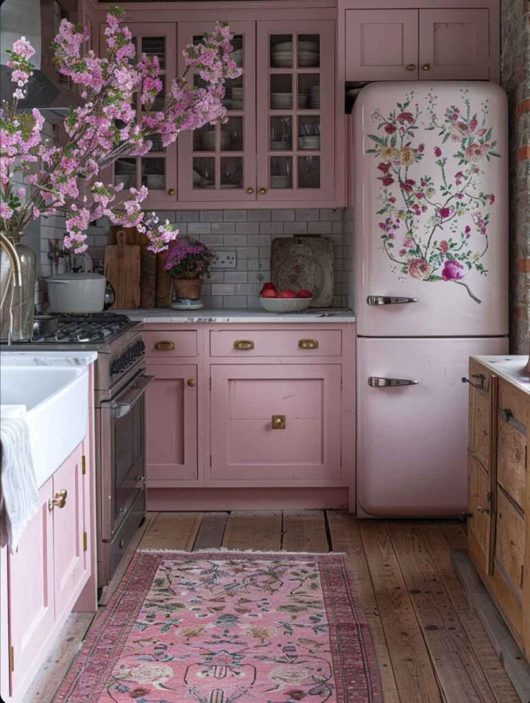 pink cottagecore kitchen