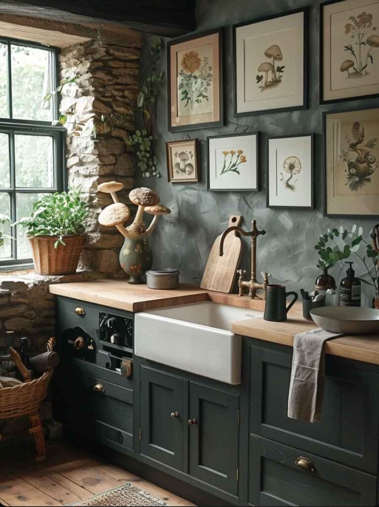cottagecore kitchen woodland style