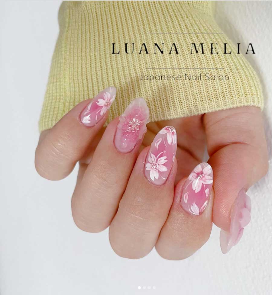 pink ombre cherry blossom nails