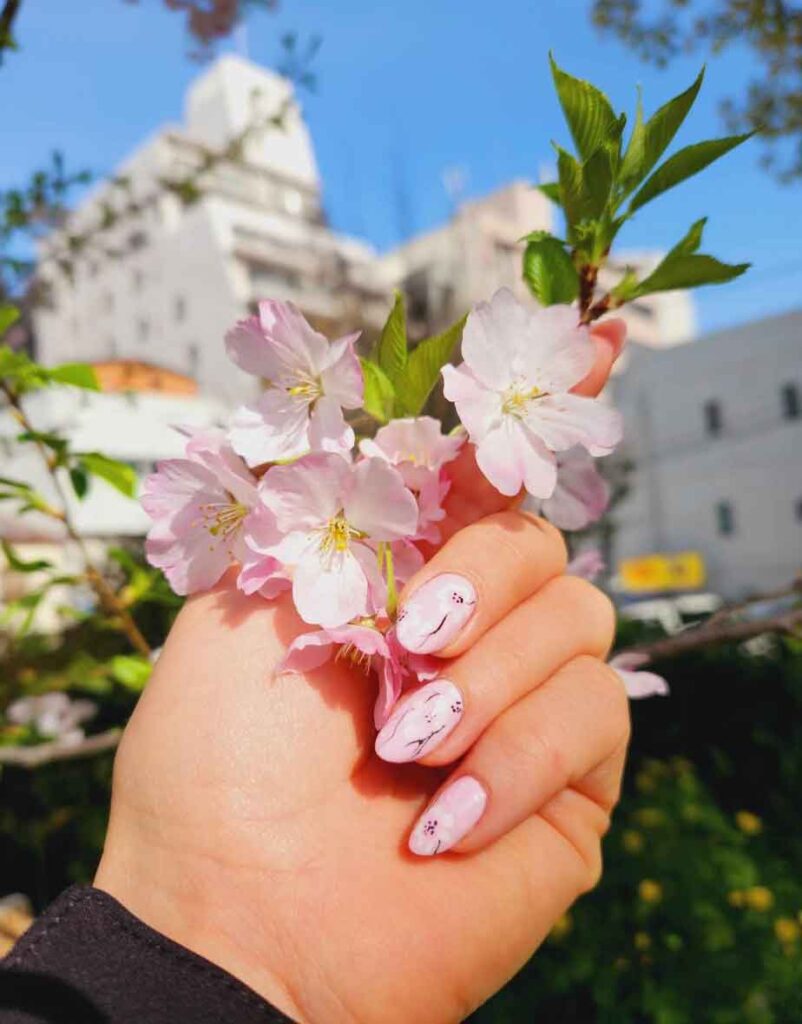 pink sakura nails for spring and summer