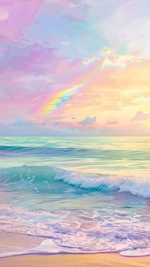 pastel beach rainbow wallpaper