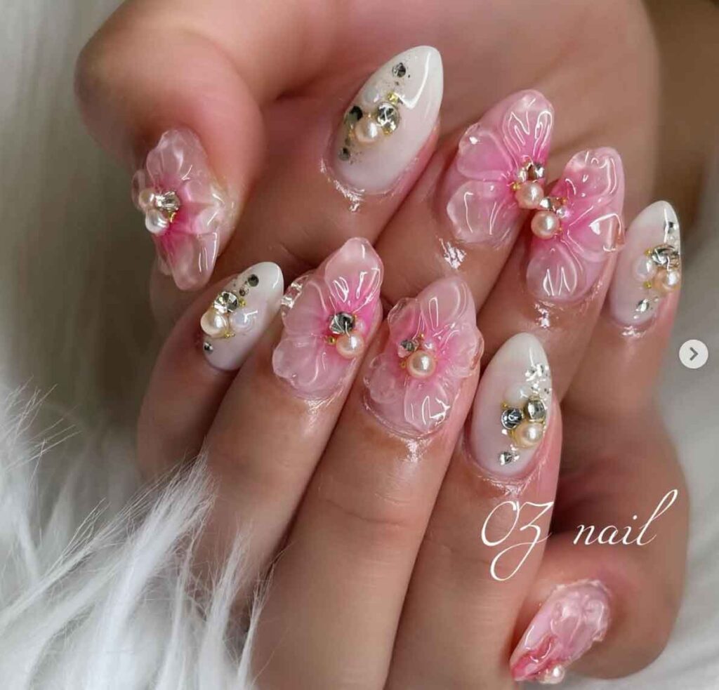 3d cherry blossom nails
