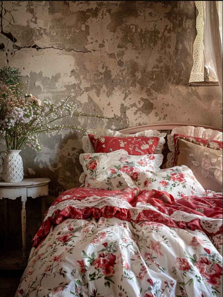 red cottagecore bedding
