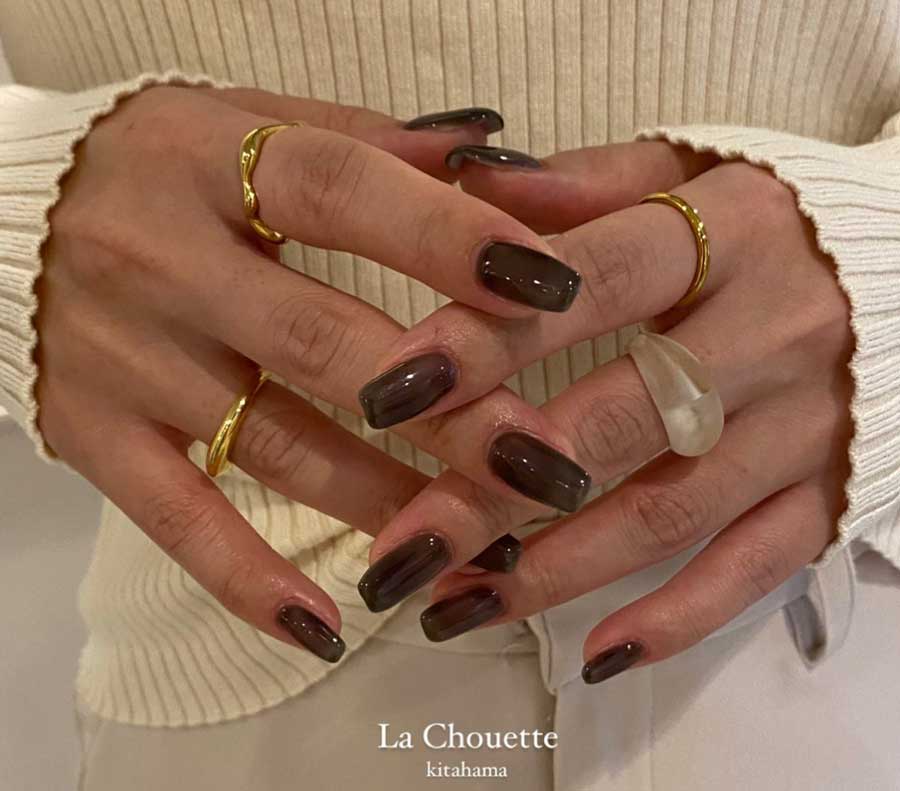 dark brown grey long fall nail design