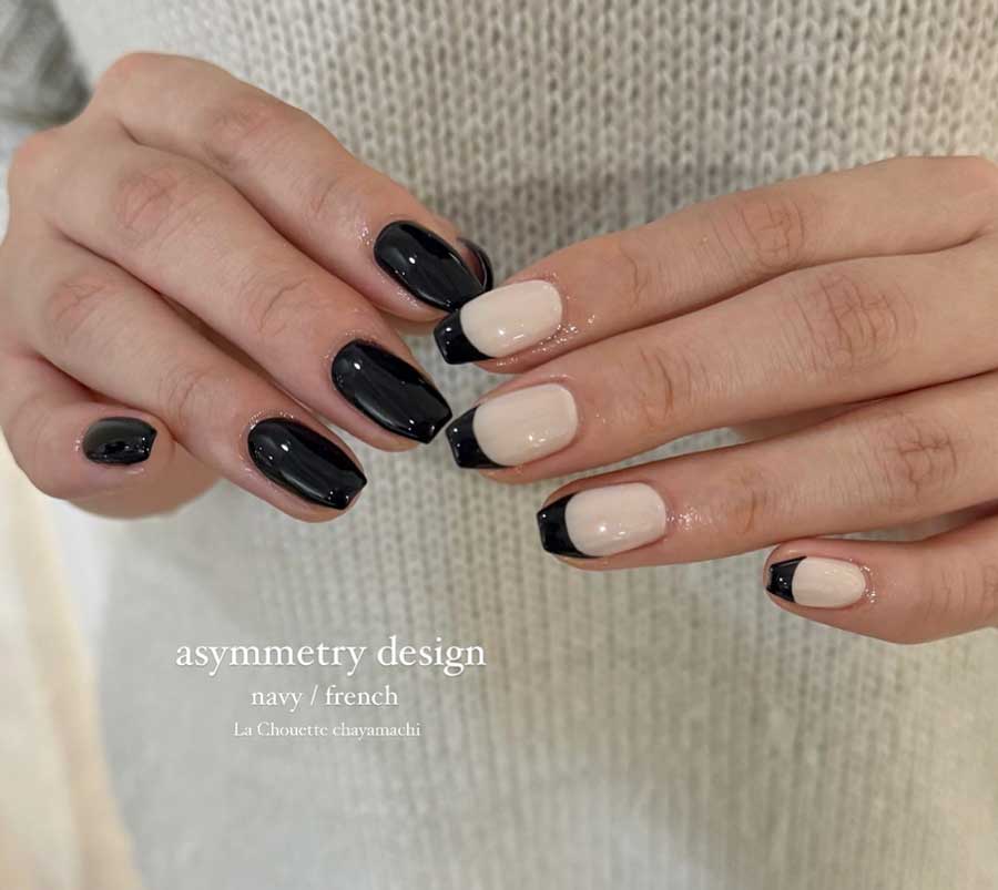 black and beige french tips winter nails