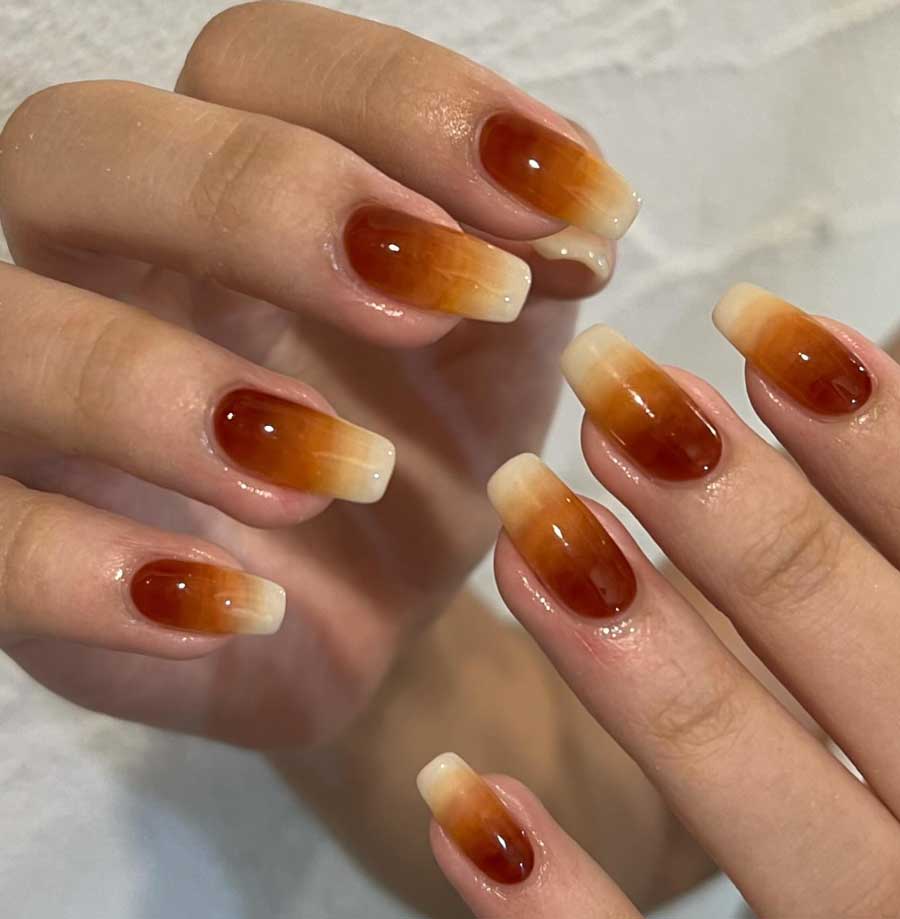 brown and beige fall dark academia and light academia ombre nail design