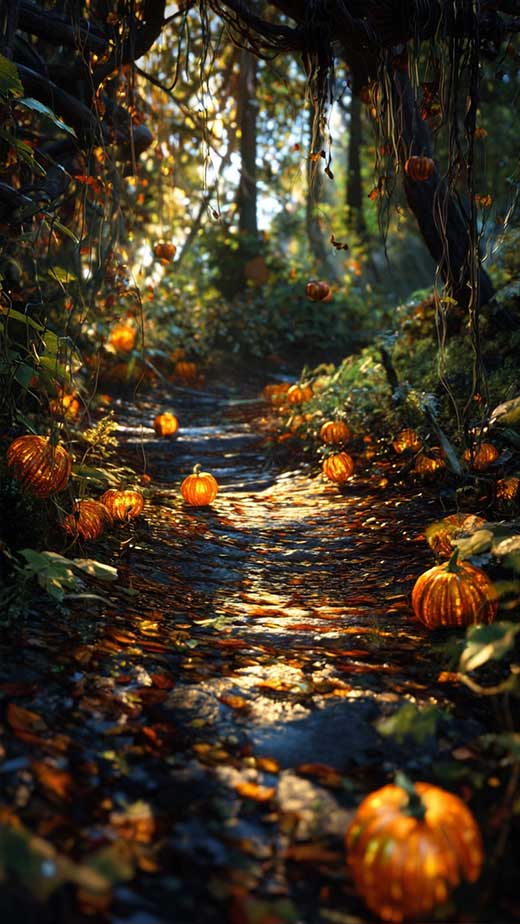 simple pumpkin forest road fall wallpaper for iphone
