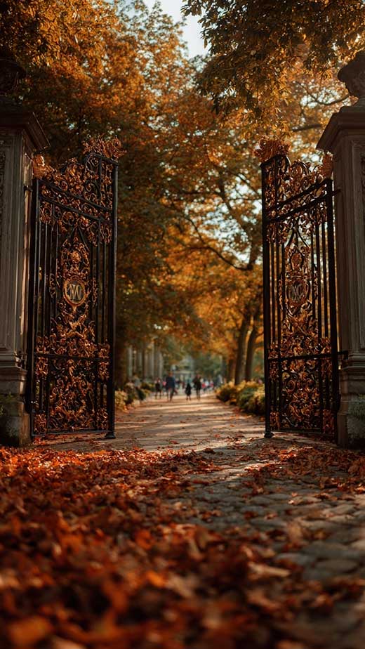 vintage victorian gate fall autumn park wallpaper for iphone