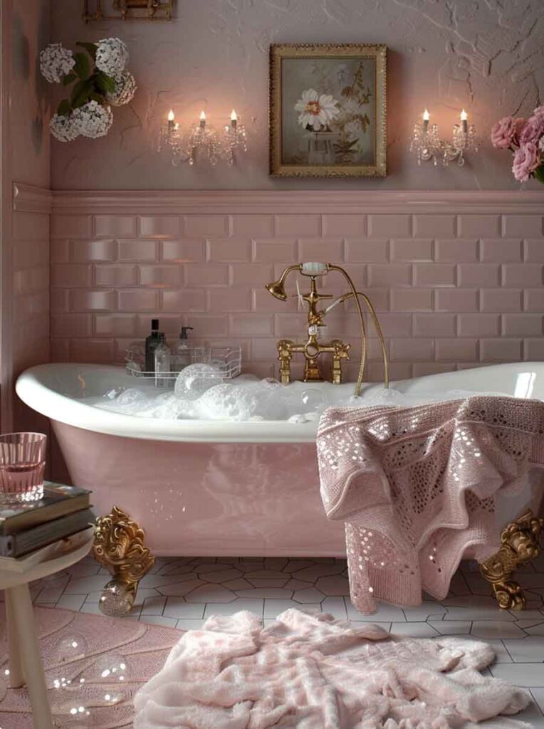 blush pink parisian chic bathroom