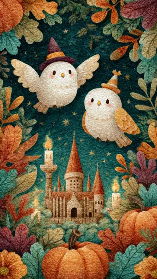 cute framed watercolor aesthetic orange fall wallpaper harry potter and hoqwarts inspired
