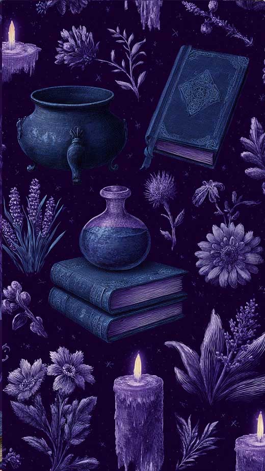 pretty vintage dark blue and purple witch wallpaper for iphone