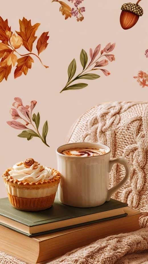cute cozy girly feminine coquette clean girl pink fall wallpaper for autumn phone background