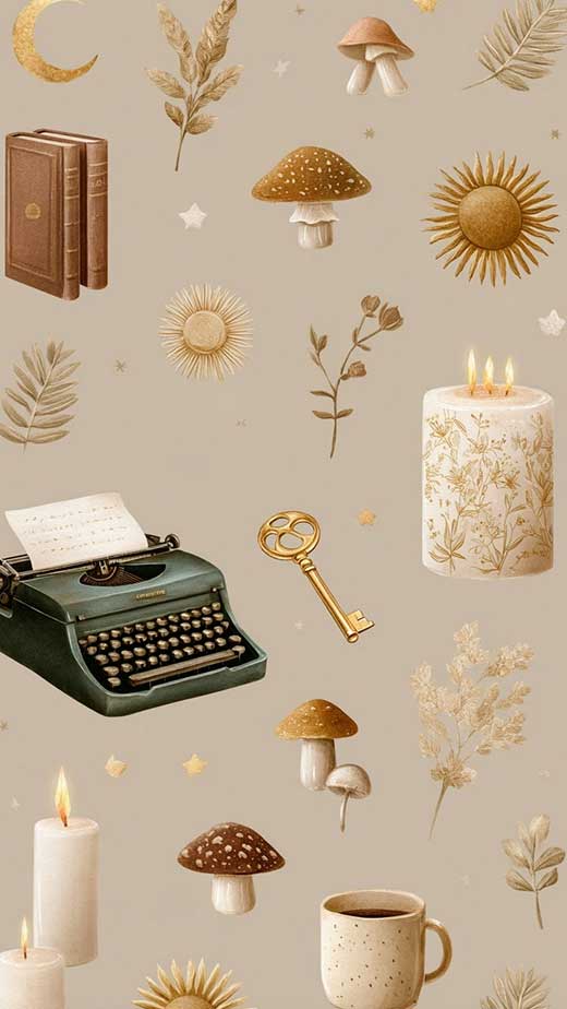 light academia, cottagecore fall wallpaper for iphone with mushrooms