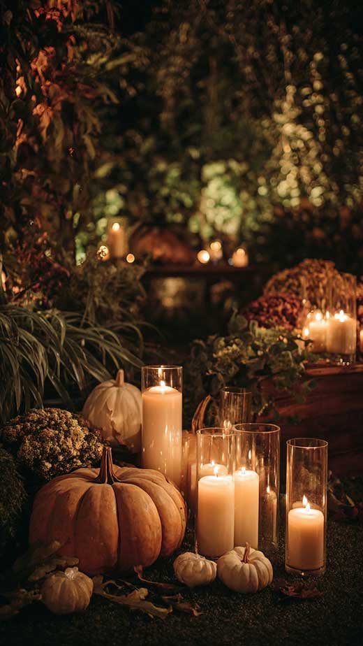 white and orange pumpkins with candles wallpaper for iphone. fall wedding decor